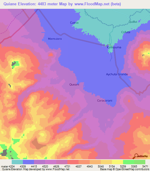 Quiane,Peru Elevation Map