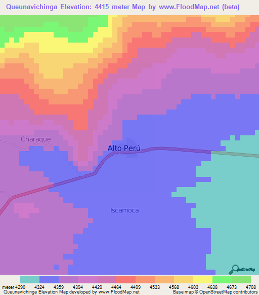 Queunavichinga,Peru Elevation Map