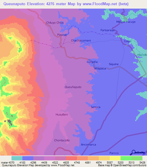 Queunaputo,Peru Elevation Map