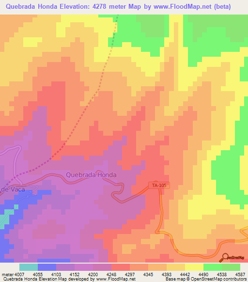 Quebrada Honda,Peru Elevation Map