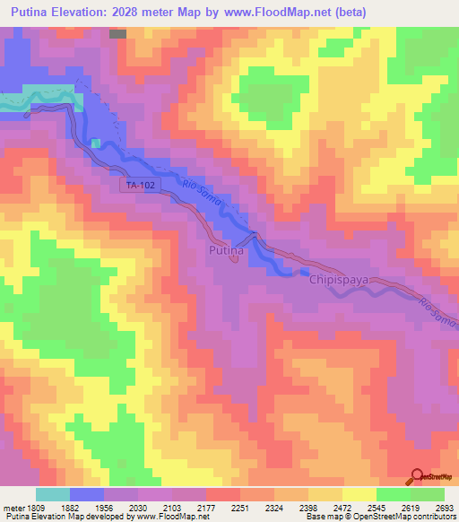 Putina,Peru Elevation Map