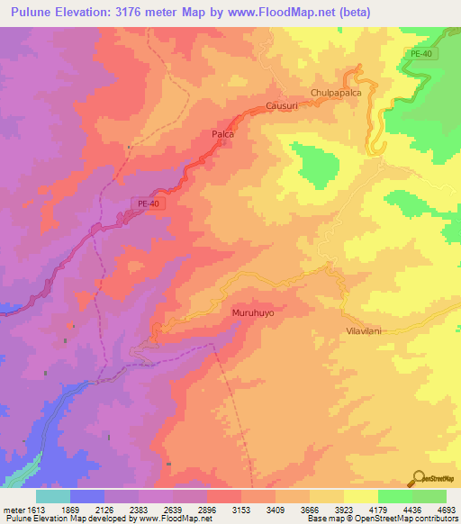 Pulune,Peru Elevation Map