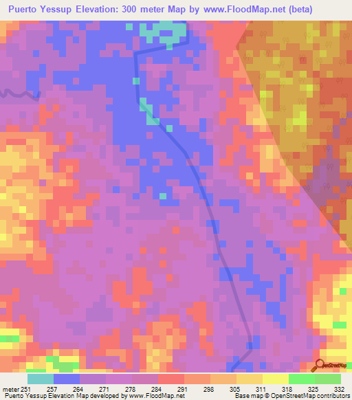 Puerto Yessup,Peru Elevation Map