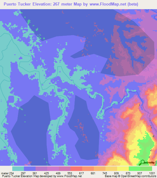 Puerto Tucker,Peru Elevation Map