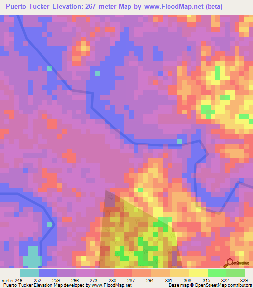 Puerto Tucker,Peru Elevation Map