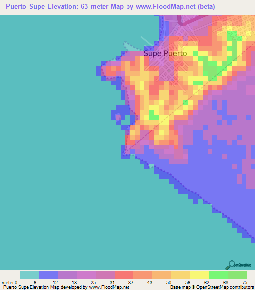 Puerto Supe,Peru Elevation Map