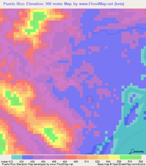 Puerto Rico,Peru Elevation Map