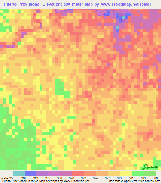 Puerto Provisional,Peru Elevation Map