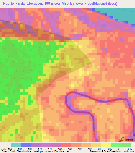 Puerto Pardo,Peru Elevation Map