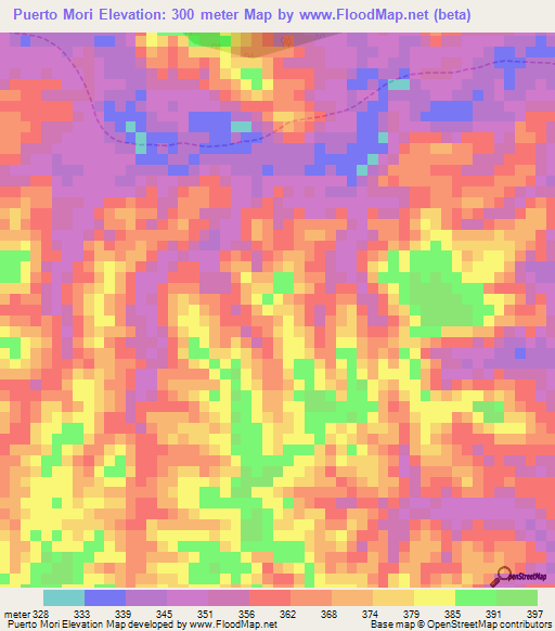 Puerto Mori,Peru Elevation Map