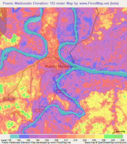Puerto Maldonado,Peru Elevation Map