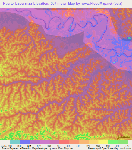 Puerto Esperanza,Peru Elevation Map