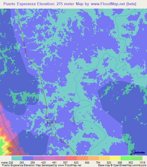 Puerto Esperanza,Peru Elevation Map
