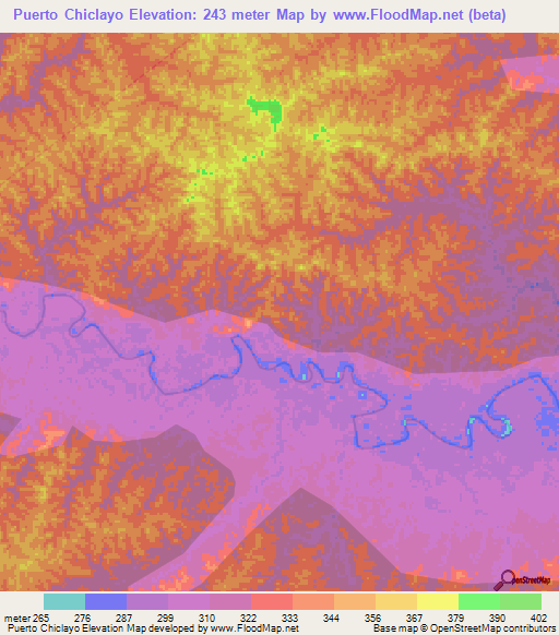 Puerto Chiclayo,Peru Elevation Map