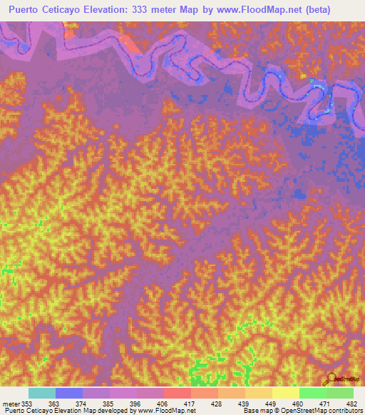 Puerto Ceticayo,Peru Elevation Map