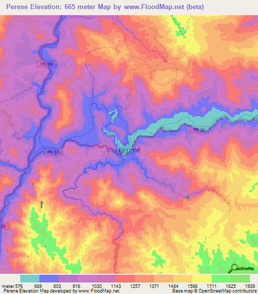 Perene,Peru Elevation Map