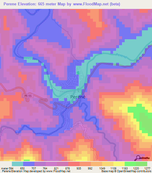 Perene,Peru Elevation Map