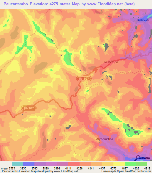 Paucartambo,Peru Elevation Map