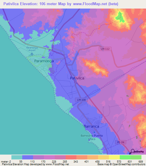 Pativilca,Peru Elevation Map