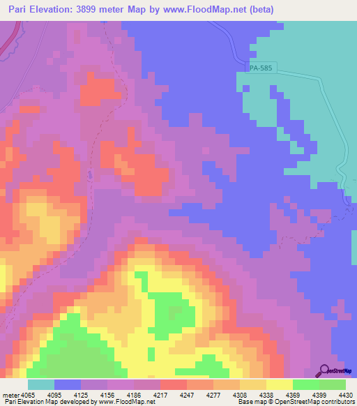 Pari,Peru Elevation Map