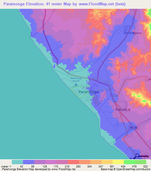 Paramonga,Peru Elevation Map