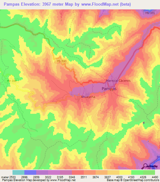 Pampas,Peru Elevation Map