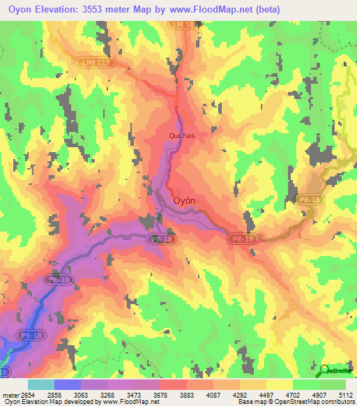 Oyon,Peru Elevation Map