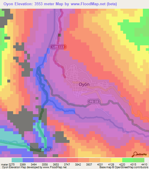 Oyon,Peru Elevation Map