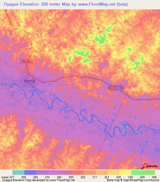 Oyague,Peru Elevation Map