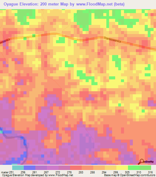 Oyague,Peru Elevation Map