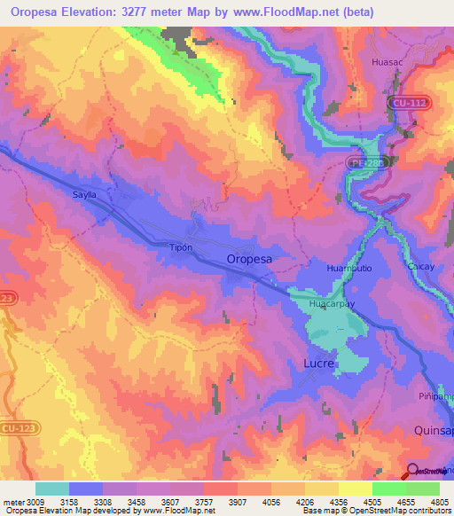 Oropesa,Peru Elevation Map