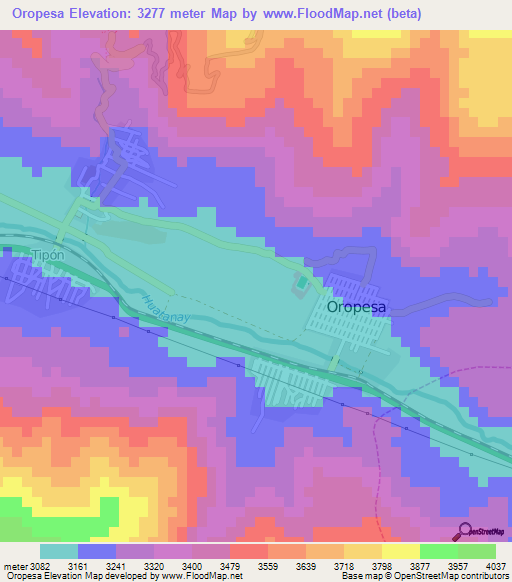 Oropesa,Peru Elevation Map