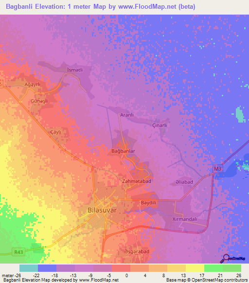 Bagbanli,Azerbaijan Elevation Map