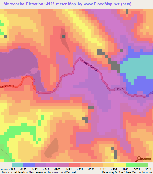 Morococha,Peru Elevation Map