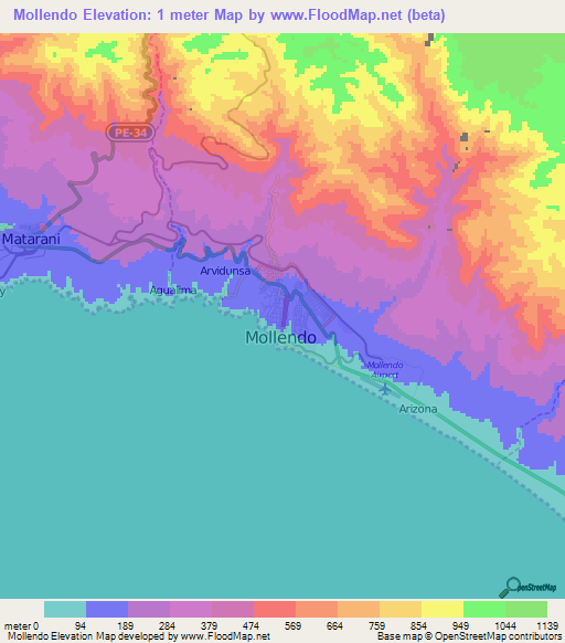 Mollendo,Peru Elevation Map