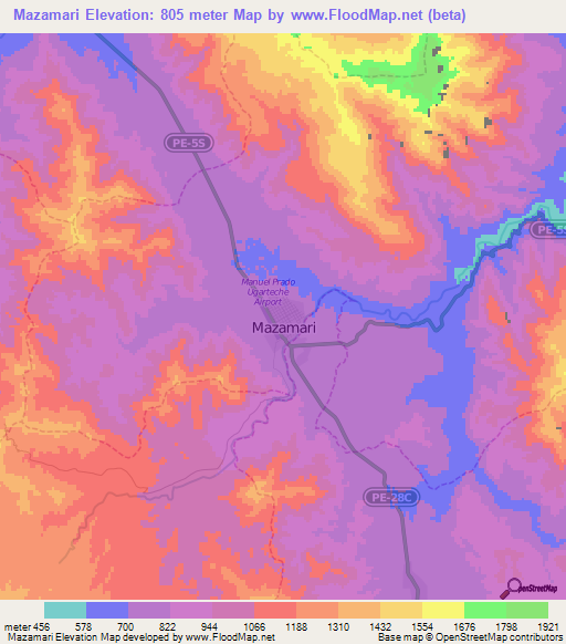 Mazamari,Peru Elevation Map