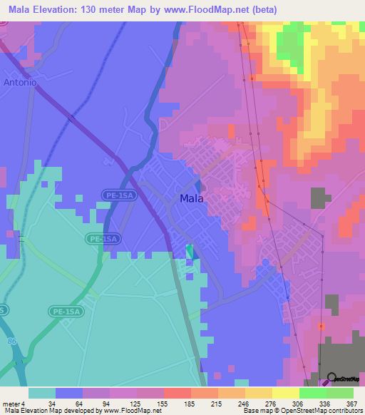 Mala,Peru Elevation Map