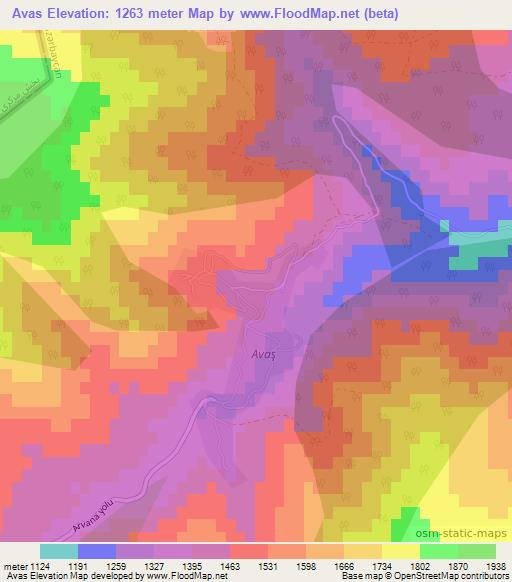 Avas,Azerbaijan Elevation Map