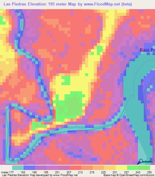 Las Piedras,Peru Elevation Map
