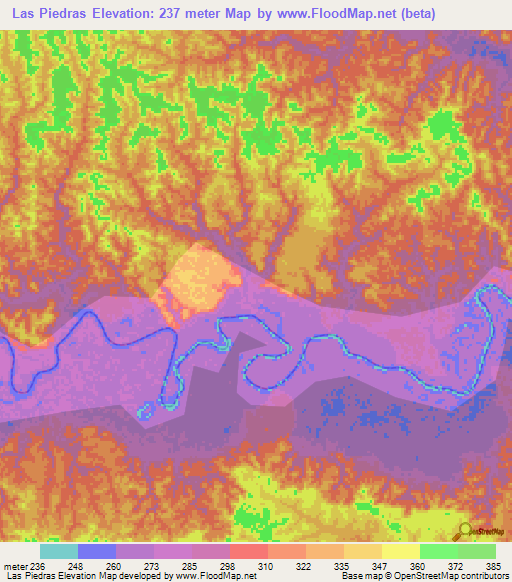 Las Piedras,Peru Elevation Map