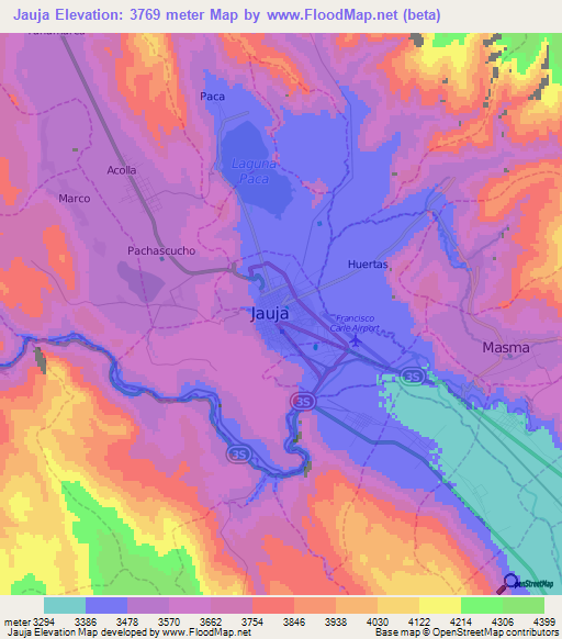 Jauja,Peru Elevation Map