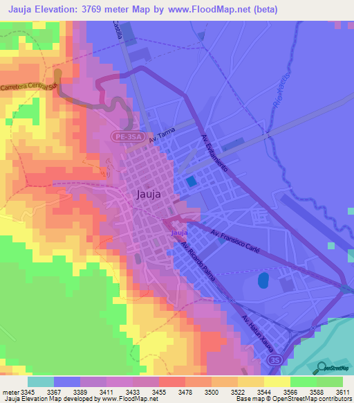 Jauja,Peru Elevation Map