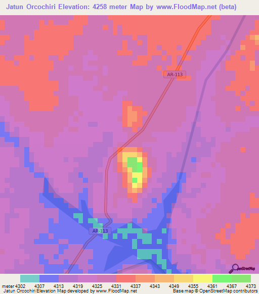 Jatun Orcochiri,Peru Elevation Map