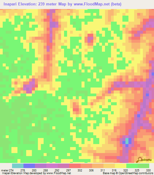 Inapari,Peru Elevation Map