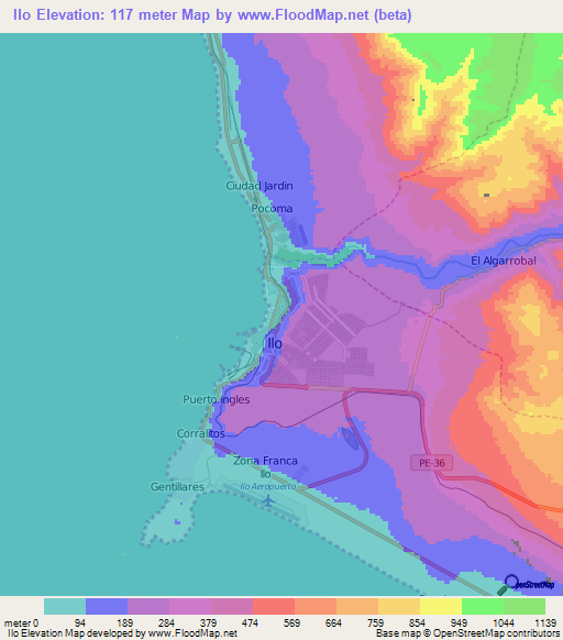 Ilo,Peru Elevation Map