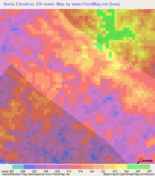 Iberia,Peru Elevation Map