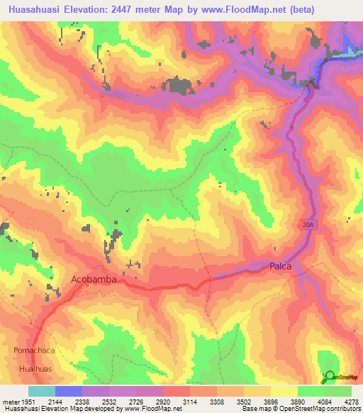 Huasahuasi,Peru Elevation Map