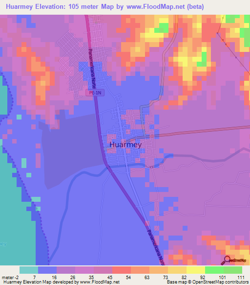 Huarmey,Peru Elevation Map