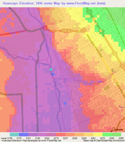 Huancayo,Peru Elevation Map
