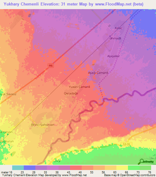 Yukhary Chemenli,Azerbaijan Elevation Map